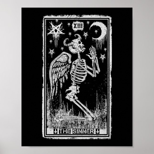 Póster Skeleton Retro Descascarando La Tarjeta Tárot De S (Frente)