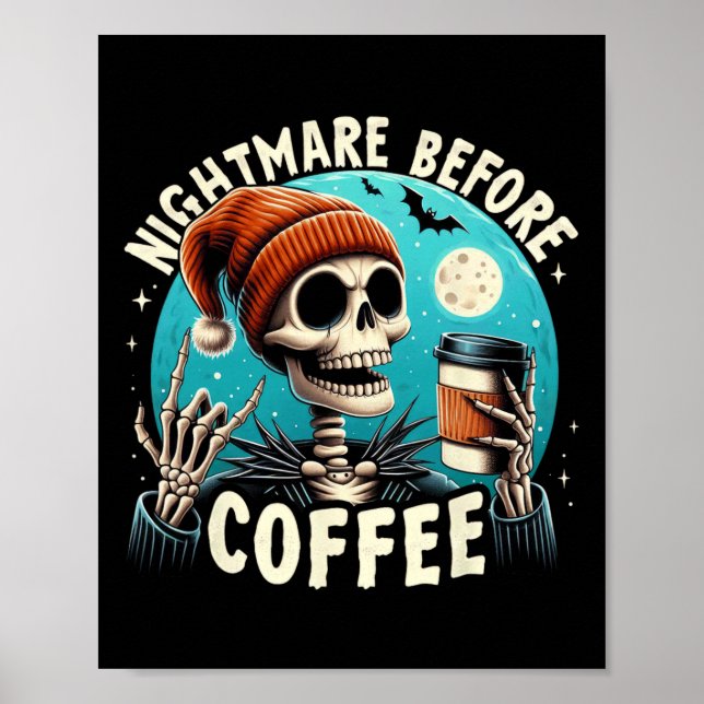 Póster Skeleton retro Halloween Café Mug Scary Night Be (Frente)