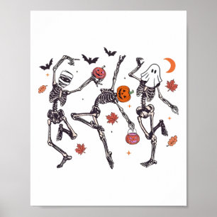 Póster Skeleton retro Halloween Dancing Calabaza Regalo H