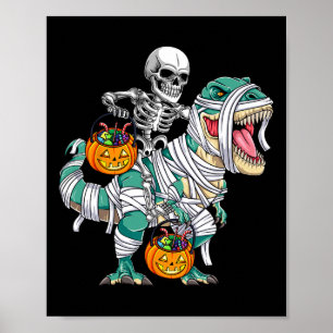 Póster Skeleton Riding Dinosaur T Rex Fun Niños Hallo