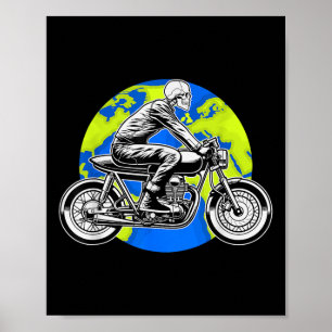 Póster Skeleton Riding Motorcycle Earth Day Guay Save The