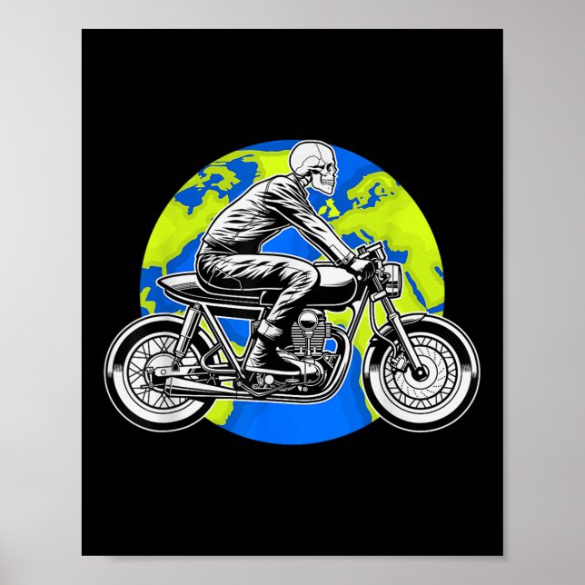 Póster Skeleton Riding Motorcycle Earth Day Guay Save The (Frente)