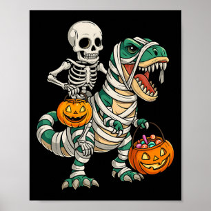 Póster Skeleton Riding Mummy Dinosaur T Rex Niños Hombres