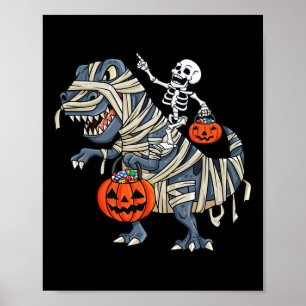 Póster Skeleton Riding Mummy T Rex Halloween Chicas K
