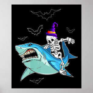 Póster Skeleton Riding Shark Funny - Un regalo loco de Ha