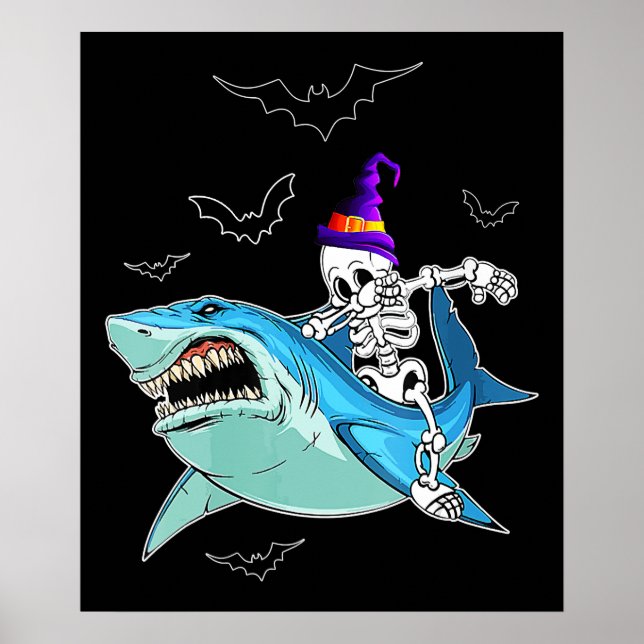 Póster Skeleton Riding Shark Funny - Un regalo loco de Ha (Frente)