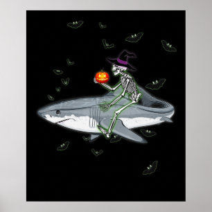 Póster Skeleton Riding Shark - Gracioso regalo de tiburón