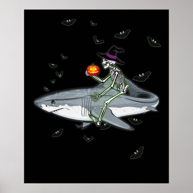 Póster Skeleton Riding Shark - Gracioso regalo de tiburón (Frente)
