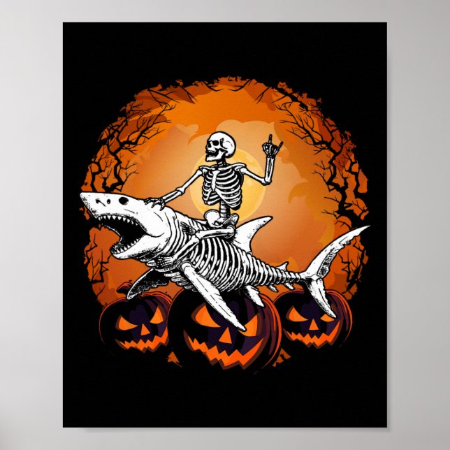 Póster Skeleton Riding Shark Lazy Halloween Disstume dive (Frente)