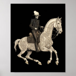 Póster Skeleton Riendo Caballo Vaquero Halloween