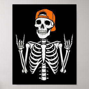 Póster Skeleton Rocker Halloween Rock Costume Cap Skater
