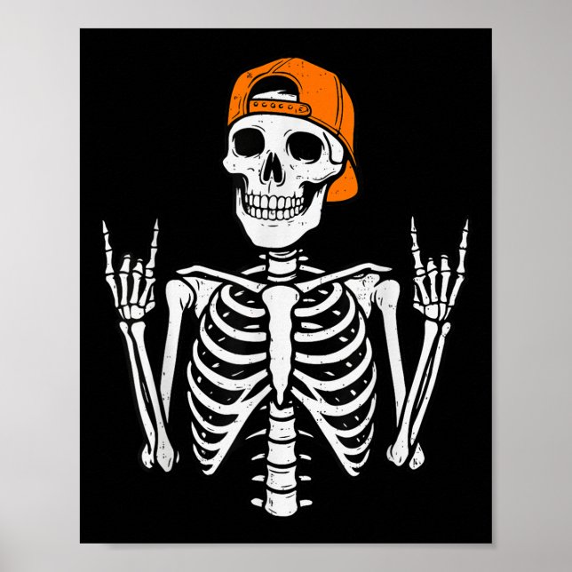 Póster Skeleton Rocker Halloween Rock Costume Cap Skater (Frente)