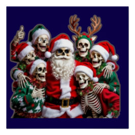 Póster Skeleton Santa Christmas Group Photo – Festive 3D 