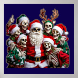 Póster Skeleton Santa Christmas Group Photo – Festive 3D 