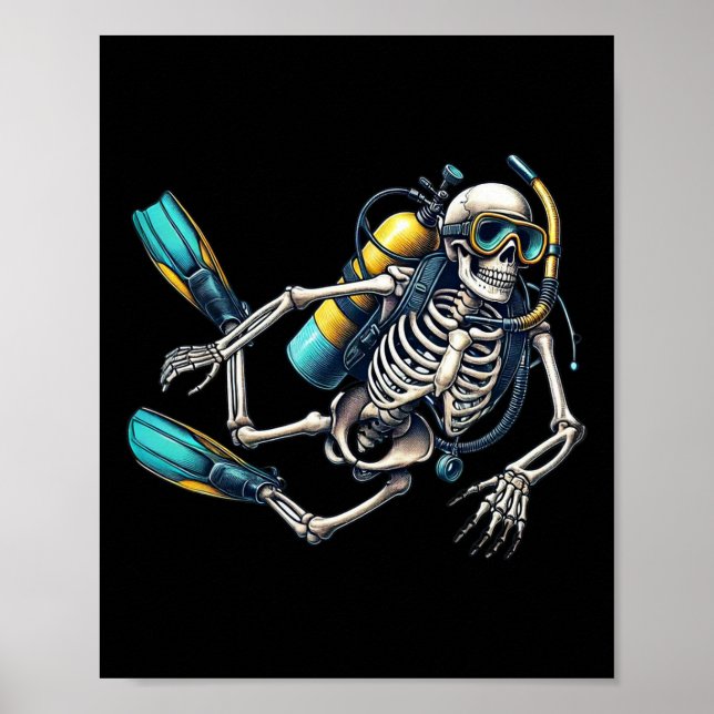 Póster Skeleton Scu Buceo Halloween Skeleton Scu Diver (Frente)