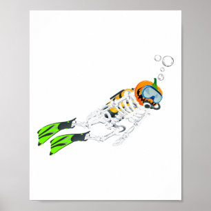 Póster Skeleton Scuba Buving Halloween Bumpkin Diver