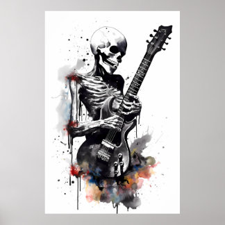 Póster Skeleton Shredding En La Guitarra