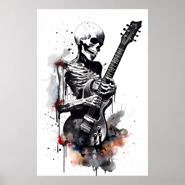 Póster Skeleton Shredding En La Guitarra (Frente)