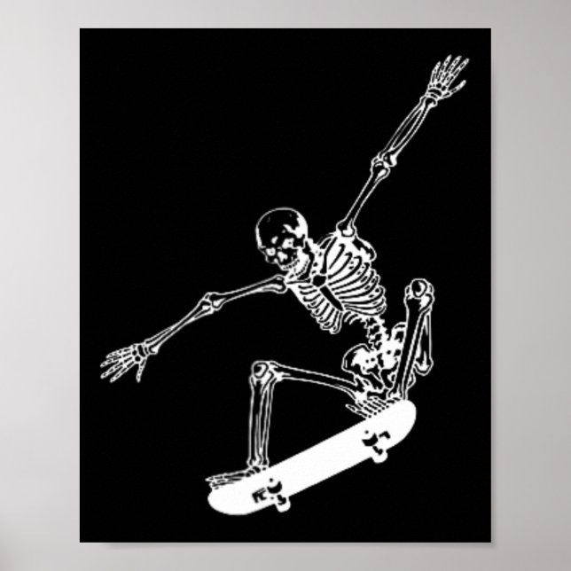 Póster Skeleton Skateboard Skull Halloween Skateboarding (Frente)