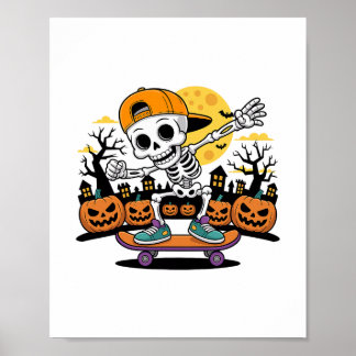 Póster Skeleton Skateboarding Boys Skateboard Halloween S