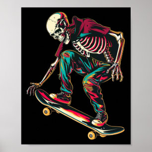 Póster Skeleton Skateboarding – Retro Patinador Cráneo Ne