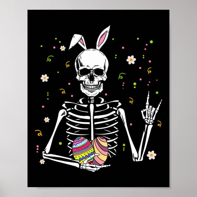 Póster Skeleton Skeleton del Día de Pascua Bunny Rock Han (Frente)
