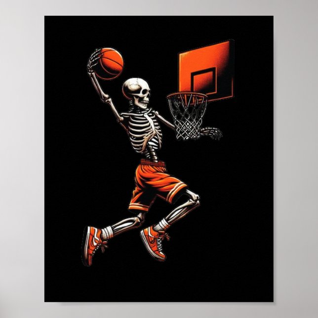 Póster Skeleton Sketll Player Dunking Hoop Halloween Vint (Frente)