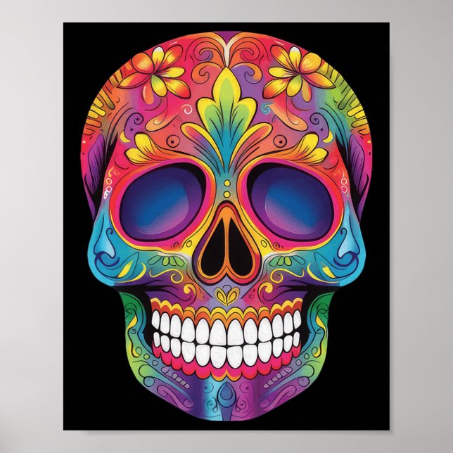 Póster Skeleton Skull Dia De Los Muertos Día De Los Muert (Frente)