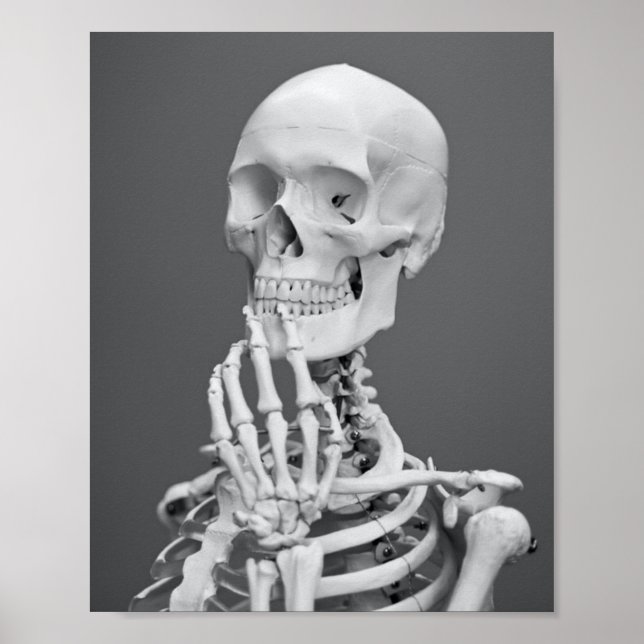 Póster Skeleton Skull Halloween Gris negro y blanco (Frente)