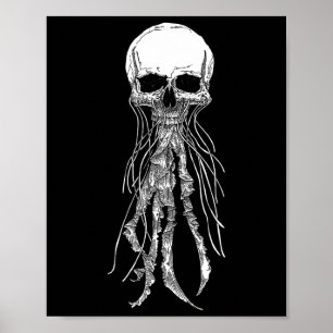 Póster Skeleton Skull Scary Jellyfish Halloween Rock N Ro