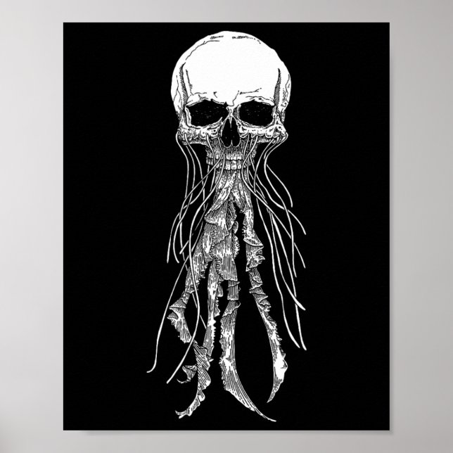 Póster Skeleton Skull Scary Jellyfish Halloween Rock N Ro (Frente)