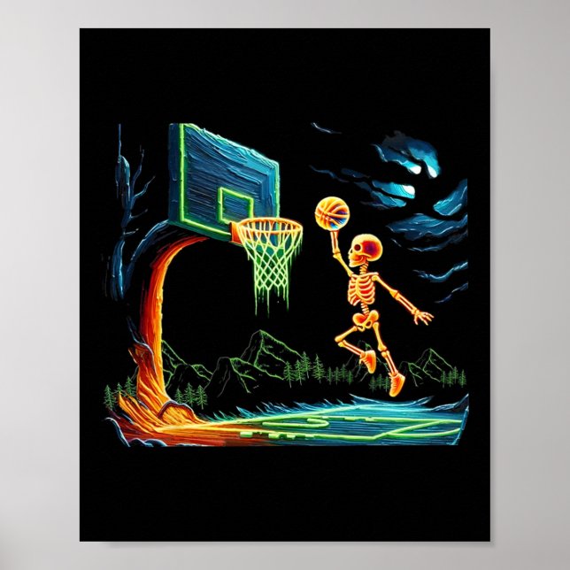 Póster Skeleton Slam Dunk Hoop Bysketbyll Halloween Men B (Frente)