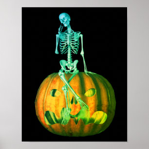 Póster Skeleton Sobre La Calabaza De Jack O Lantern