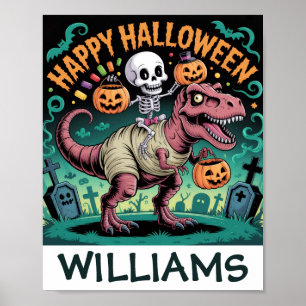 Póster Skeleton sobre la momia T-Rex - Famoso Dino Rider