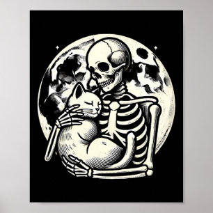 Póster Skeleton sosteniendo un gato espantado cráneo Hall