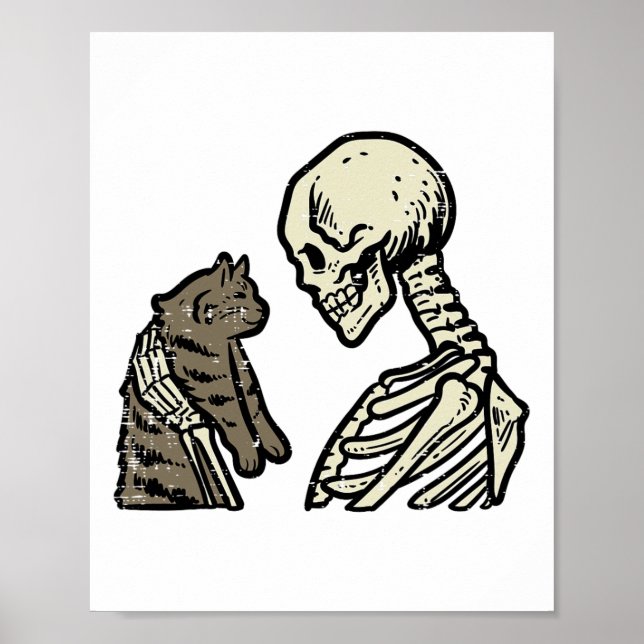 Póster Skeleton sostiene a un gato Fun Halloween Skull Me (Frente)
