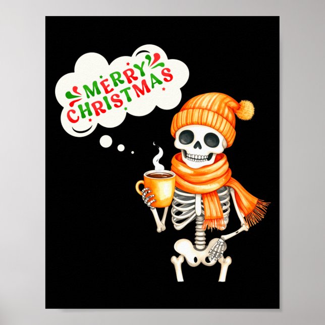 Póster Skeleton Speak Merry Christmas Waer F And Hold Cof (Frente)