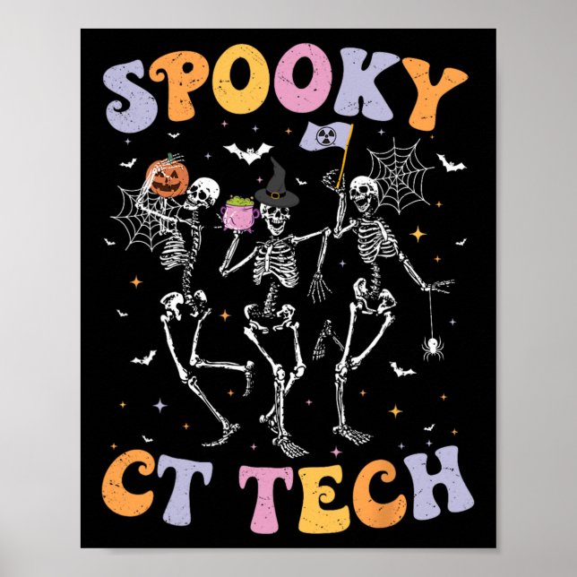 Póster Skeleton Spooky Ct Tech Computadora Tomografía Tec (Frente)