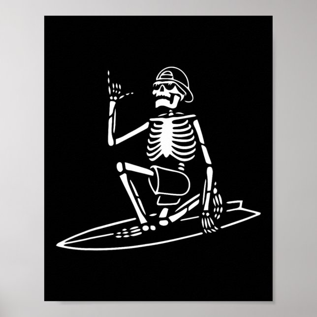 Póster Skeleton Surfing Lazy Halloween Costueve Skull Bon (Frente)
