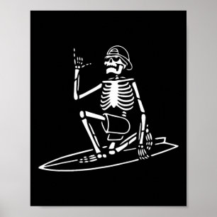 Póster Skeleton Surfing Lazy Halloween Costueve Skull Bon