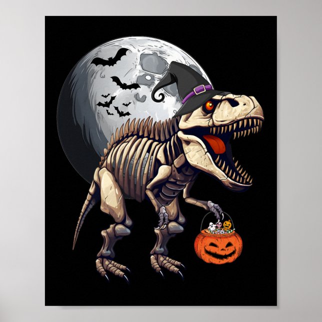Póster Skeleton T Rex Dinosaur Fun Halloween Calabaza Niñ (Frente)