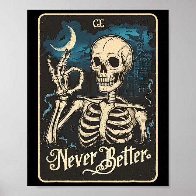 Póster Skeleton Tarot Card nunca mejor Skull Halloween (Frente)