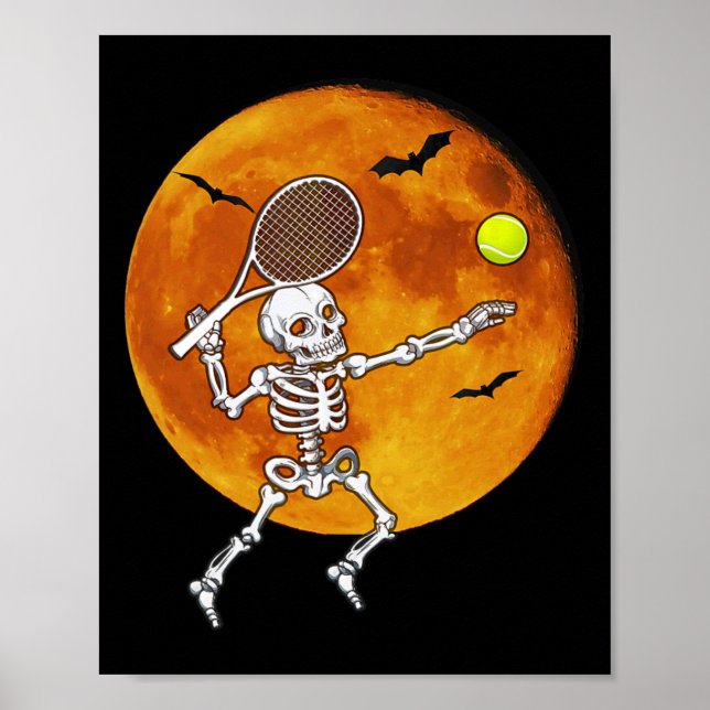 Póster Skeleton Tennis Halloween Racket Ll (Frente)