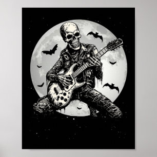 Póster Skeleton Tocando Guitarra Punk Rock Música Hallowe