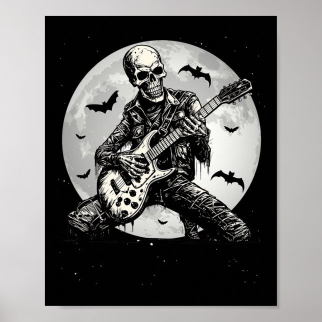 Póster Skeleton Tocando Guitarra Punk Rock Música Hallowe (Frente)