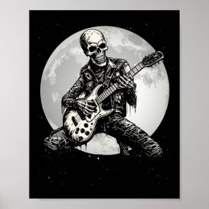 Póster Skeleton Tocando Guitarra Punk Rock Música Hallowe