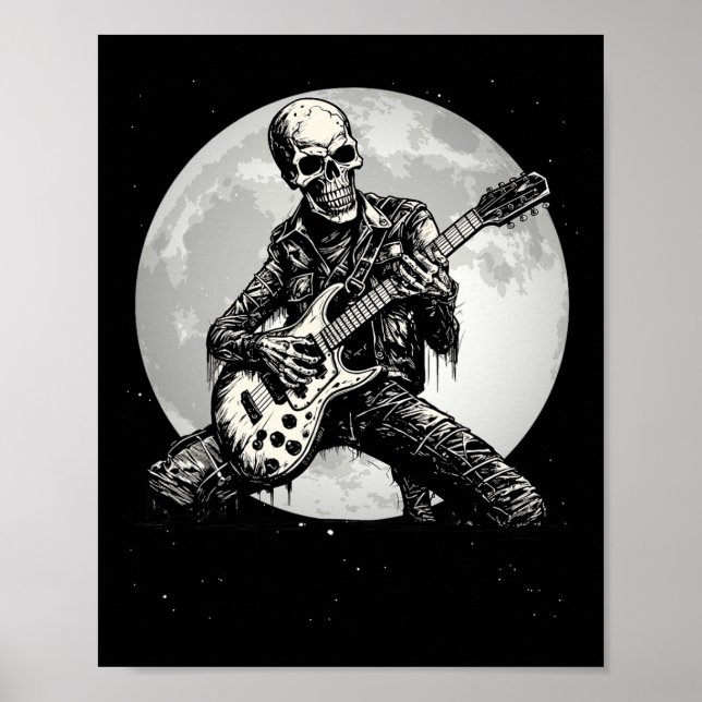 Póster Skeleton Tocando Guitarra Punk Rock Música Hallowe (Frente)