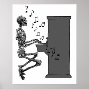 Póster Skeleton Tocando música de piano divertida