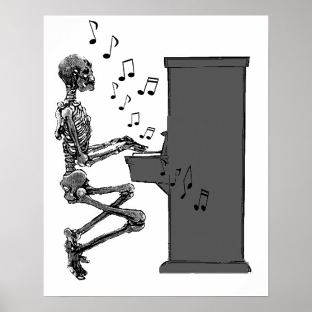 Póster Skeleton Tocando música de piano divertida (Frente)