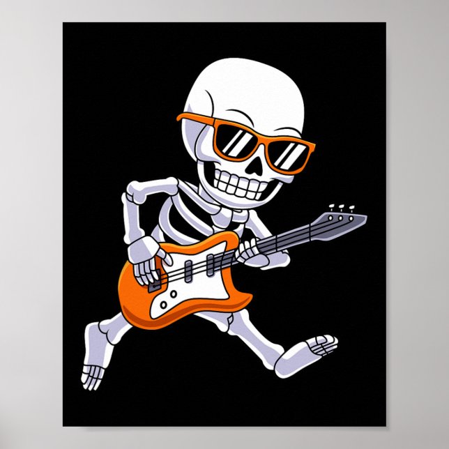 Póster Skeleton Tocando Rock De Guitarra Y Niños Rollos (Frente)